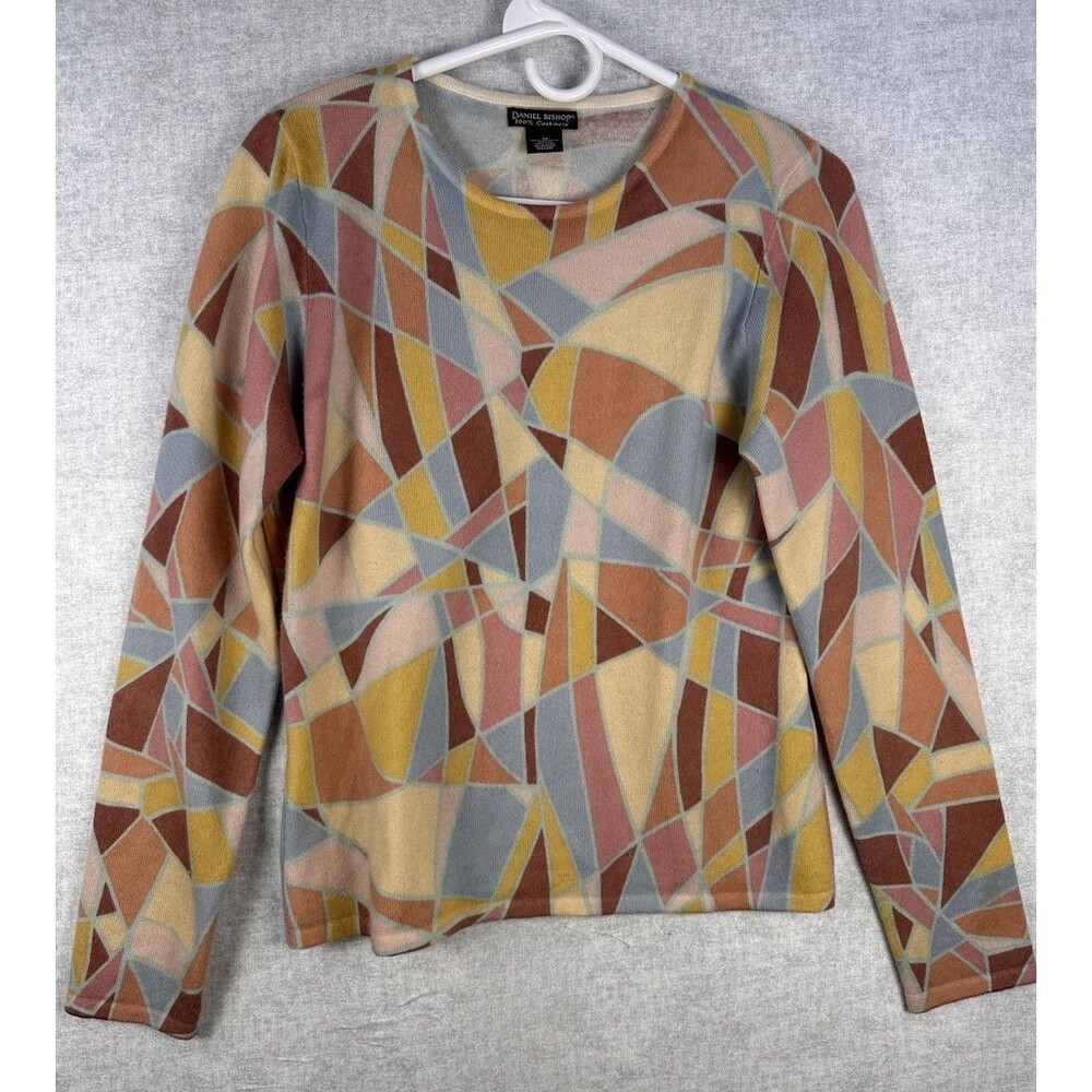Daniel Bishop 100% Cashmere Crew Neck Sweater Medium Geometric Mosaic